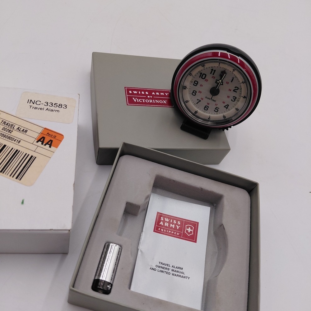 Swiss Army Travel Alarm Clock Dual Time Victorinox w original box/Battery/Manual